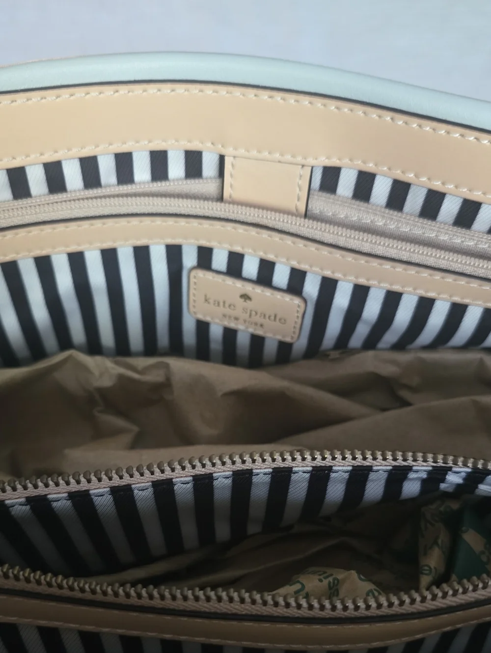 kate spade mint green tote with cream handles